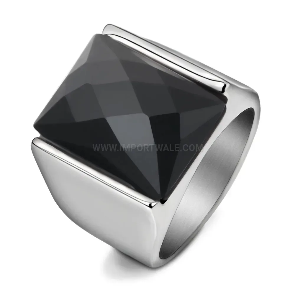Stylish Substantial Retro Stainless Steel Signet Ring with Gemstone
