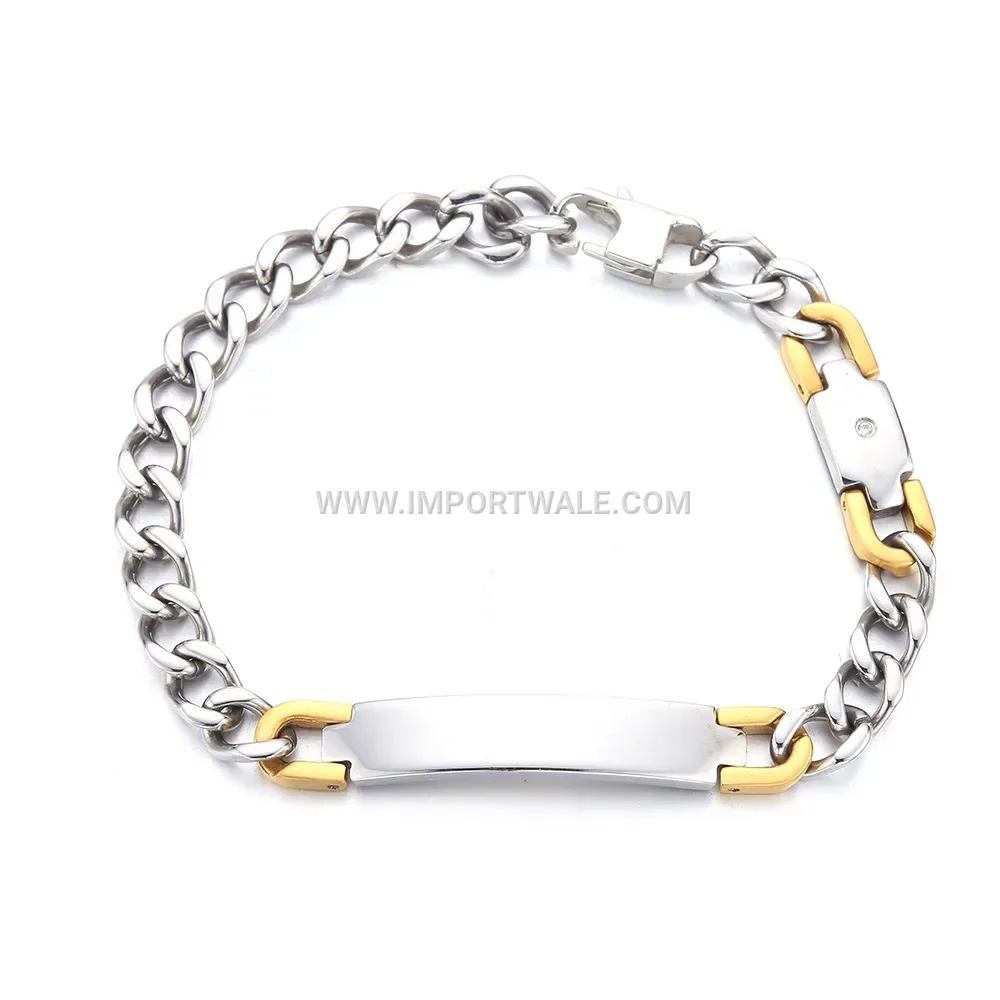 Twisted Chain Bar Curved Plate Rhinestone Titanium Steel Bracelet