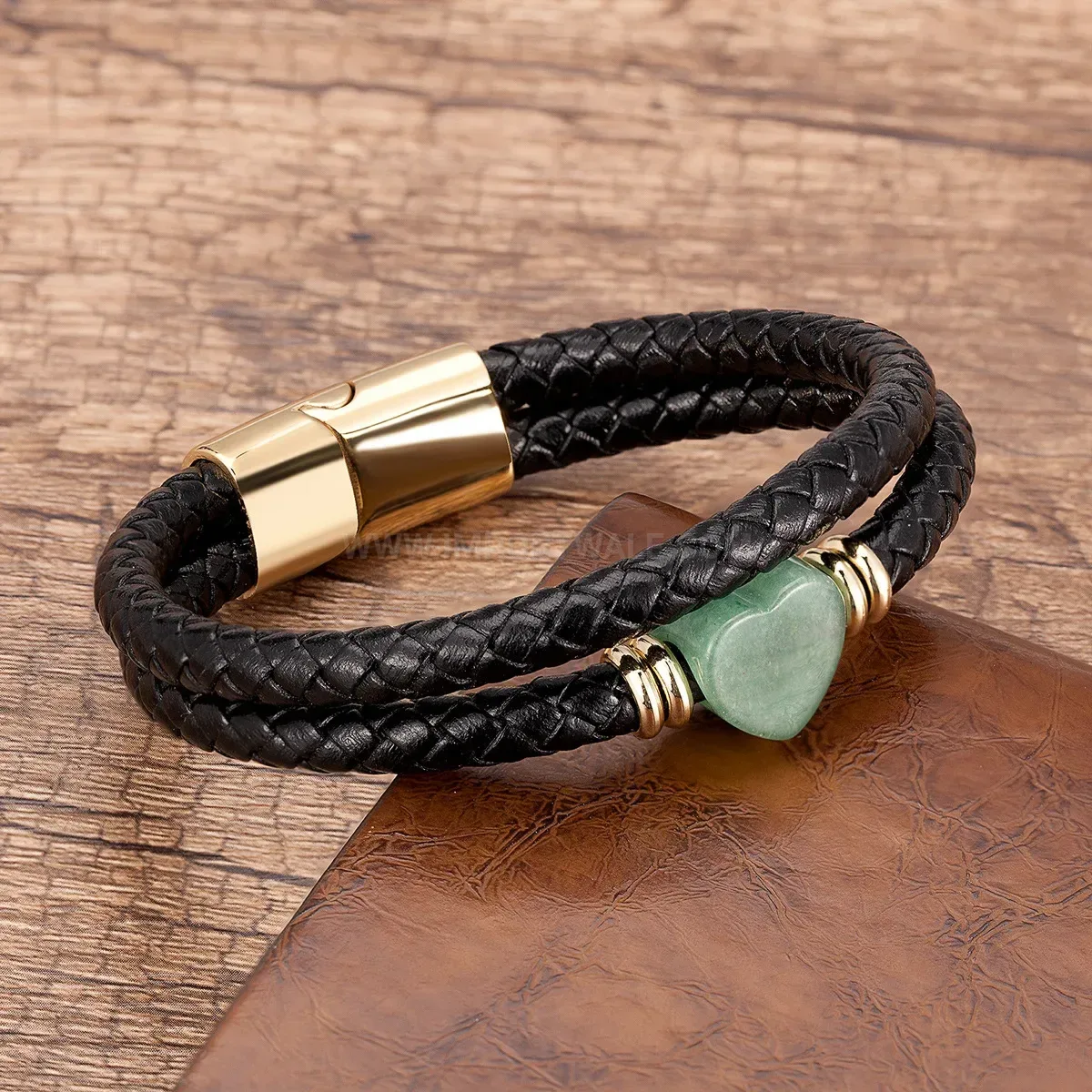 Braided Leather Couple Charm Bracelet with Stainless Steel Clasp