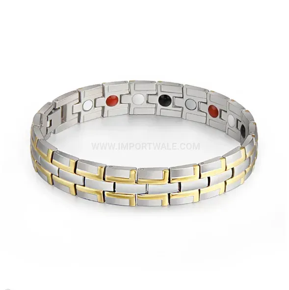 Designer Pure Titanium Zirconia Accent Bio Magnetic Link Bracelet