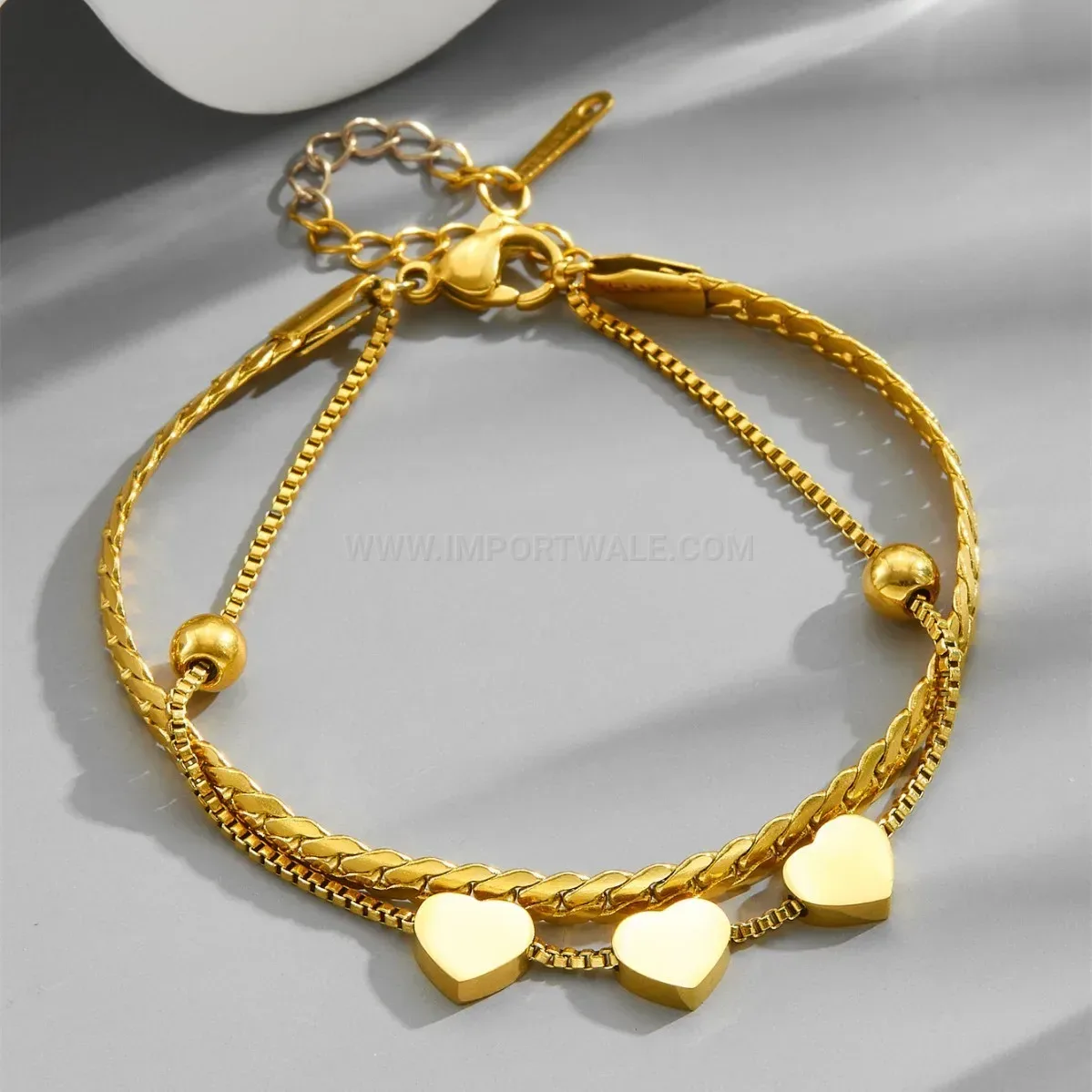 Gold Plated Titanium Steel Triple Heart Bracelet