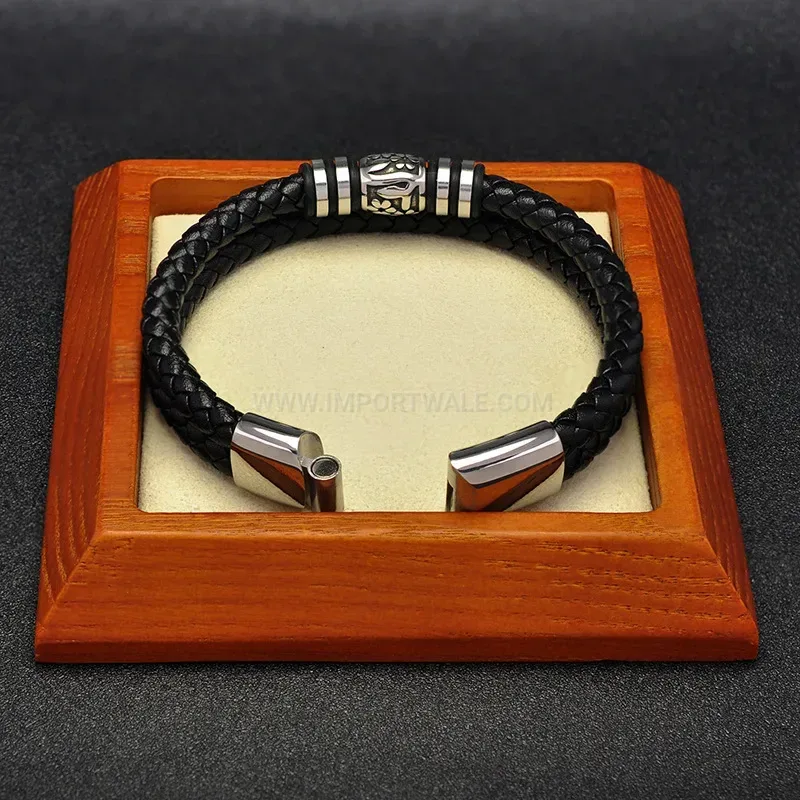 Fashion Handmade Beaded Microfiber Leather Stainless Steel Geometric Bracelet
