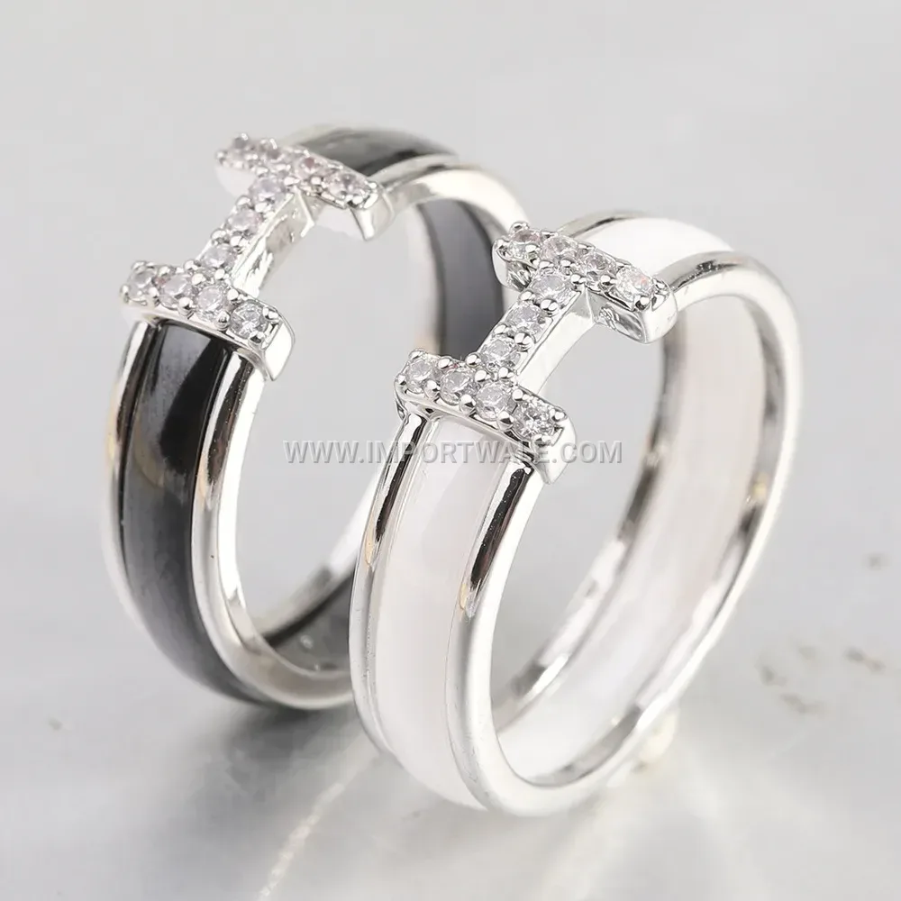 H Motif Crystal Embellished Ceramic Ring