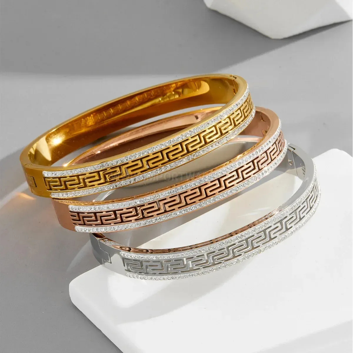 Designer Great Wall Pattern Titanium Steel Minimalist Bangle Bracelet