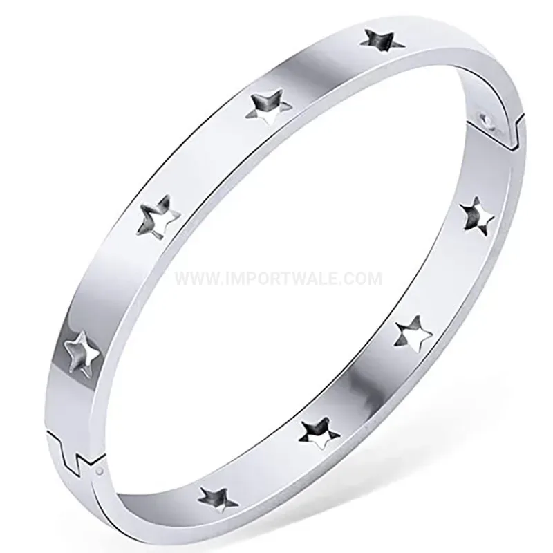 Fashion Cutout Star Stainless Steel Clasp Bangle Bracelet