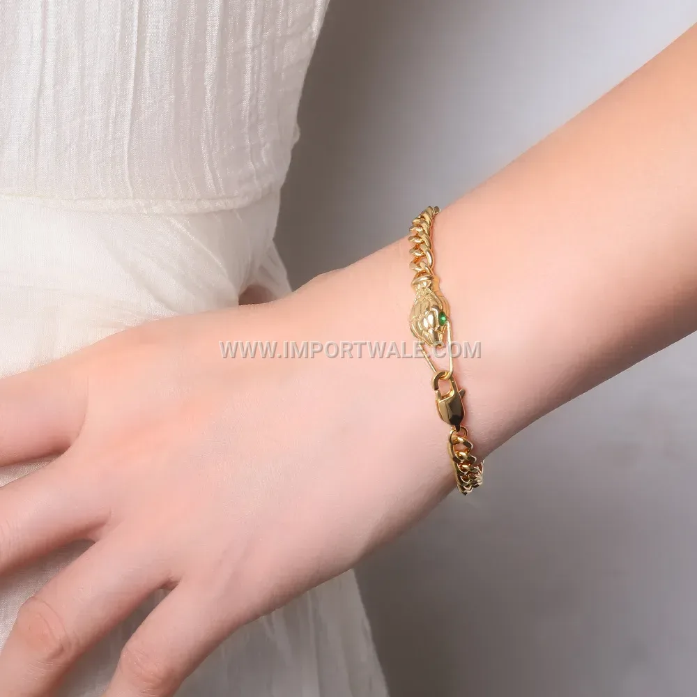 Vintage Gold Plated Snake Head Twisted Titanium Steel Bracelet