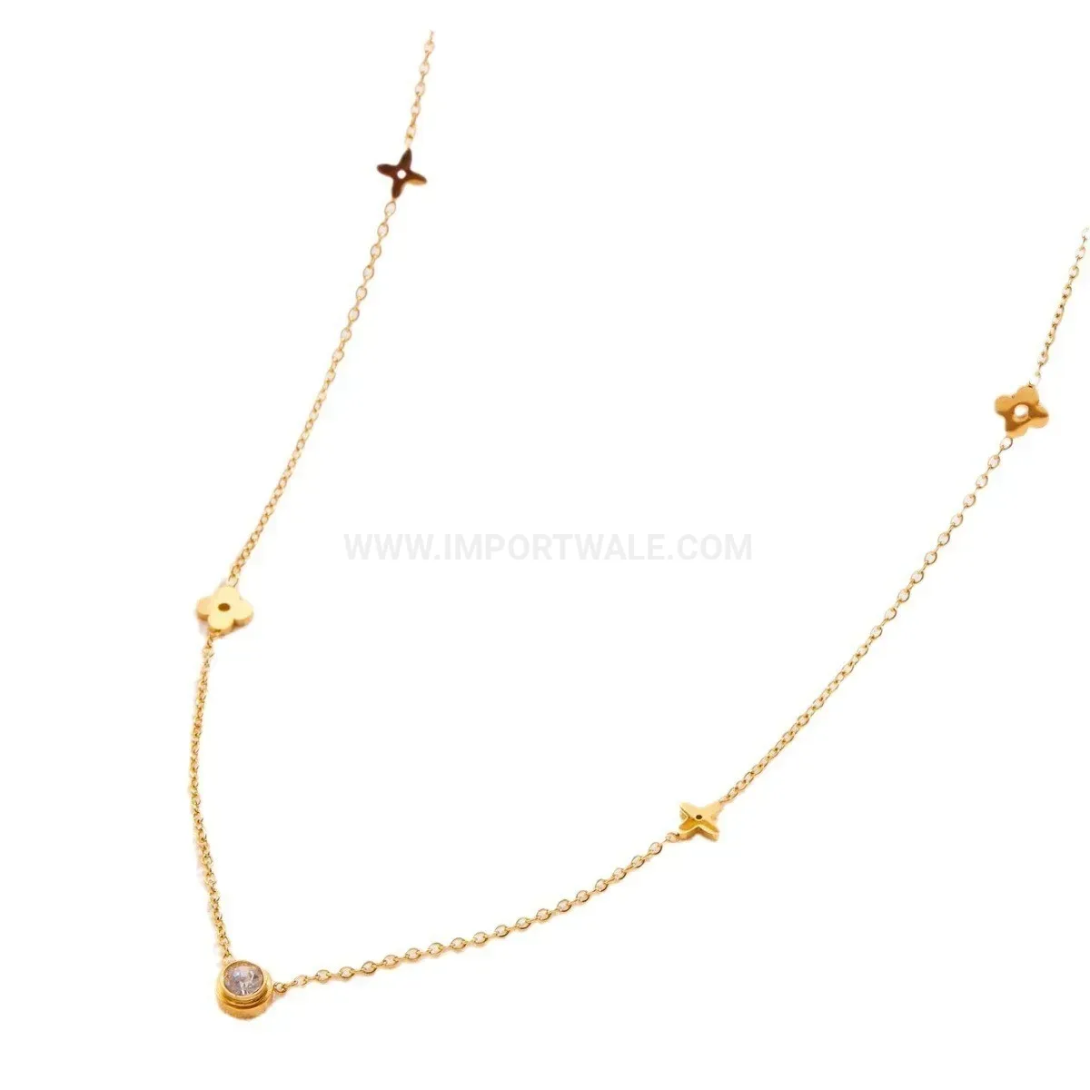 Trendy 18K Gold Plated Titanium Steel Four Leaf Clover Pendant Necklace