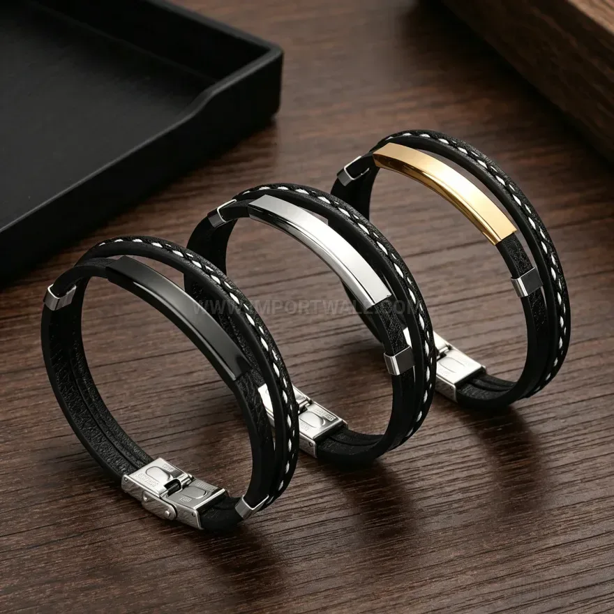 Stylish Handcrafted Braided PU Leather Magnetic Clasp Bracelet