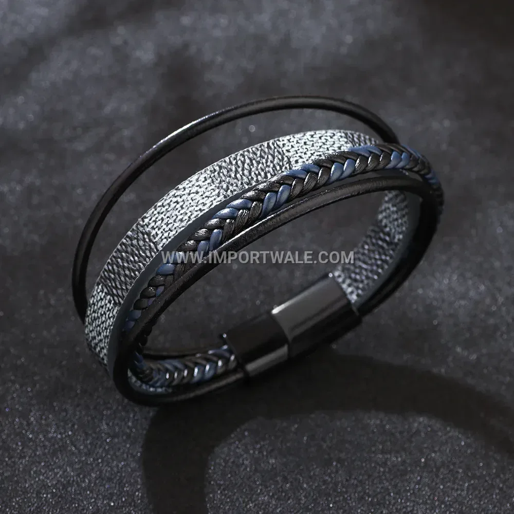 Multi Strand Braided PU Leather Magnetic Wristband Bracelet