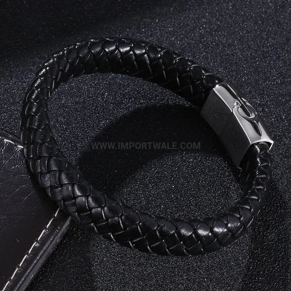 Premium Braided Leather Stainless Steel Magnetic Clasp Bracelet