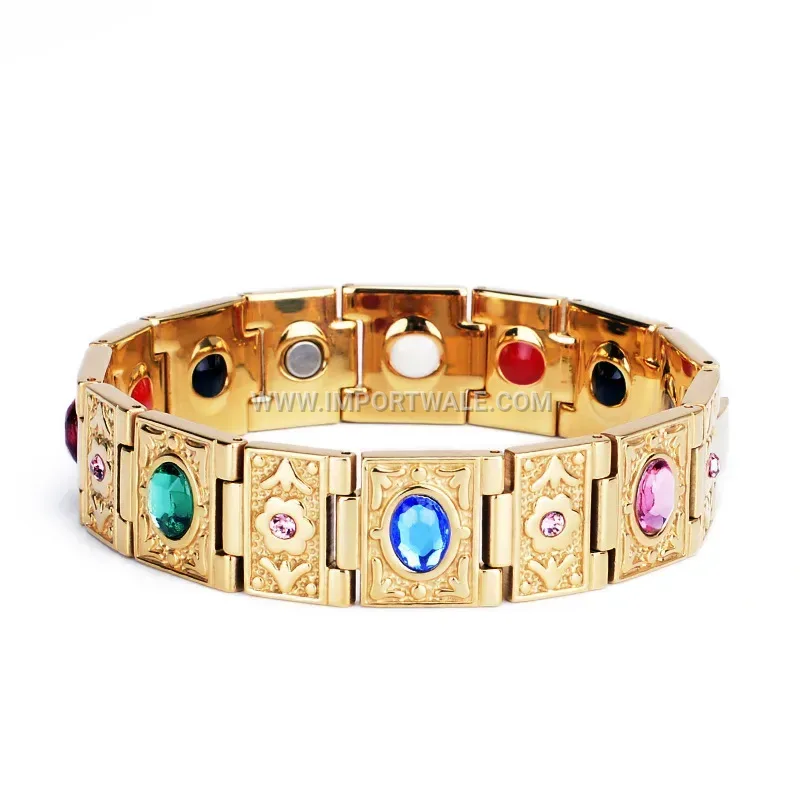 Vintage Rhinestone Inlaid Titanium Steel Magnetic Link Bracelet