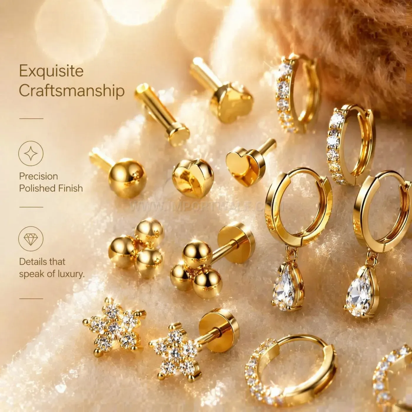 Premium Stainless Steel Zircon Floral Heart Ear Stud Piercing Set