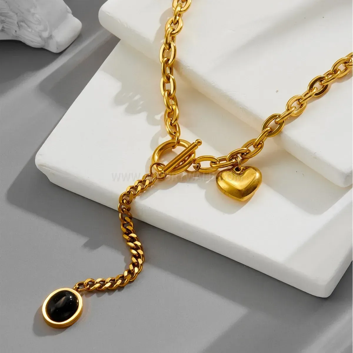 Elegant Titanium Steel Heart Tassel Pendant Necklace With OT Buckle