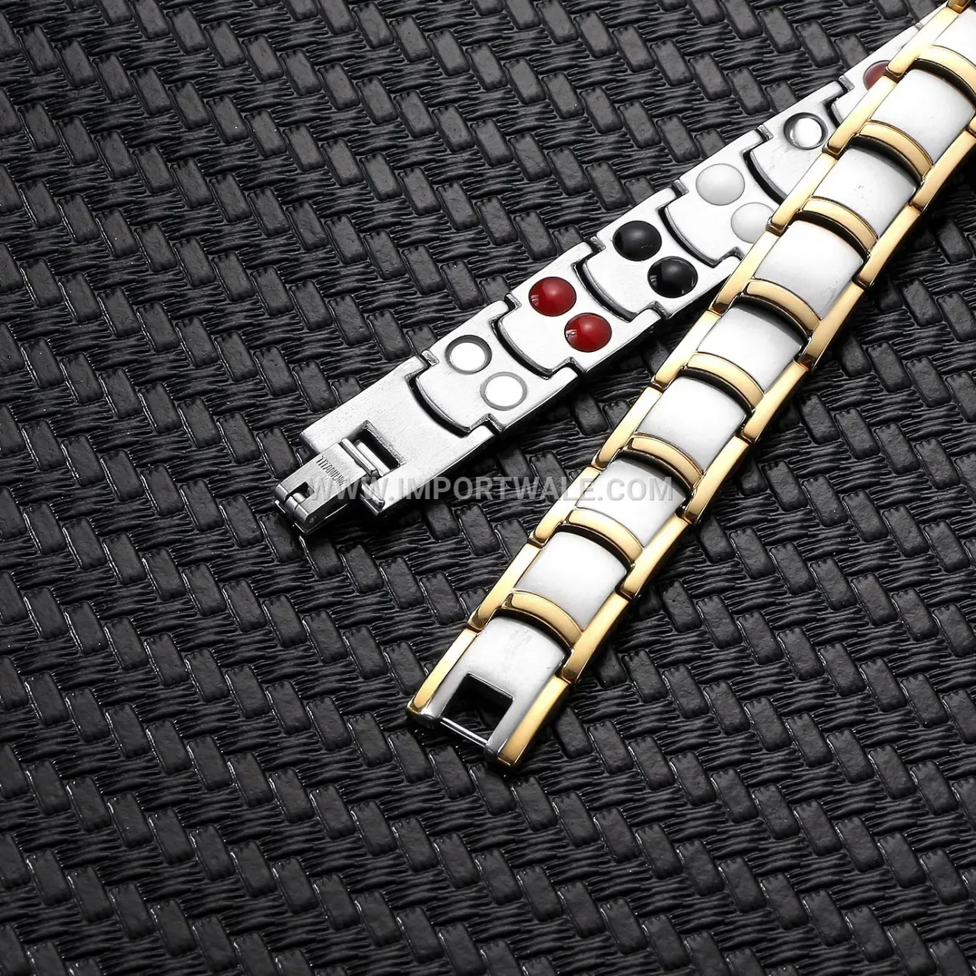 Geometric Gold Accent Stainless Steel Magnetic Link Bracelet