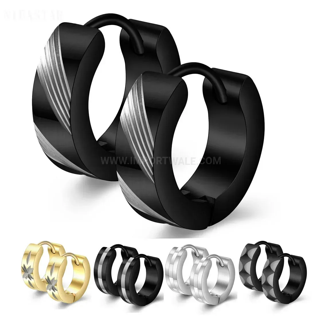 Stylish Patterned Textured Stainless Steel Huggie Earrings