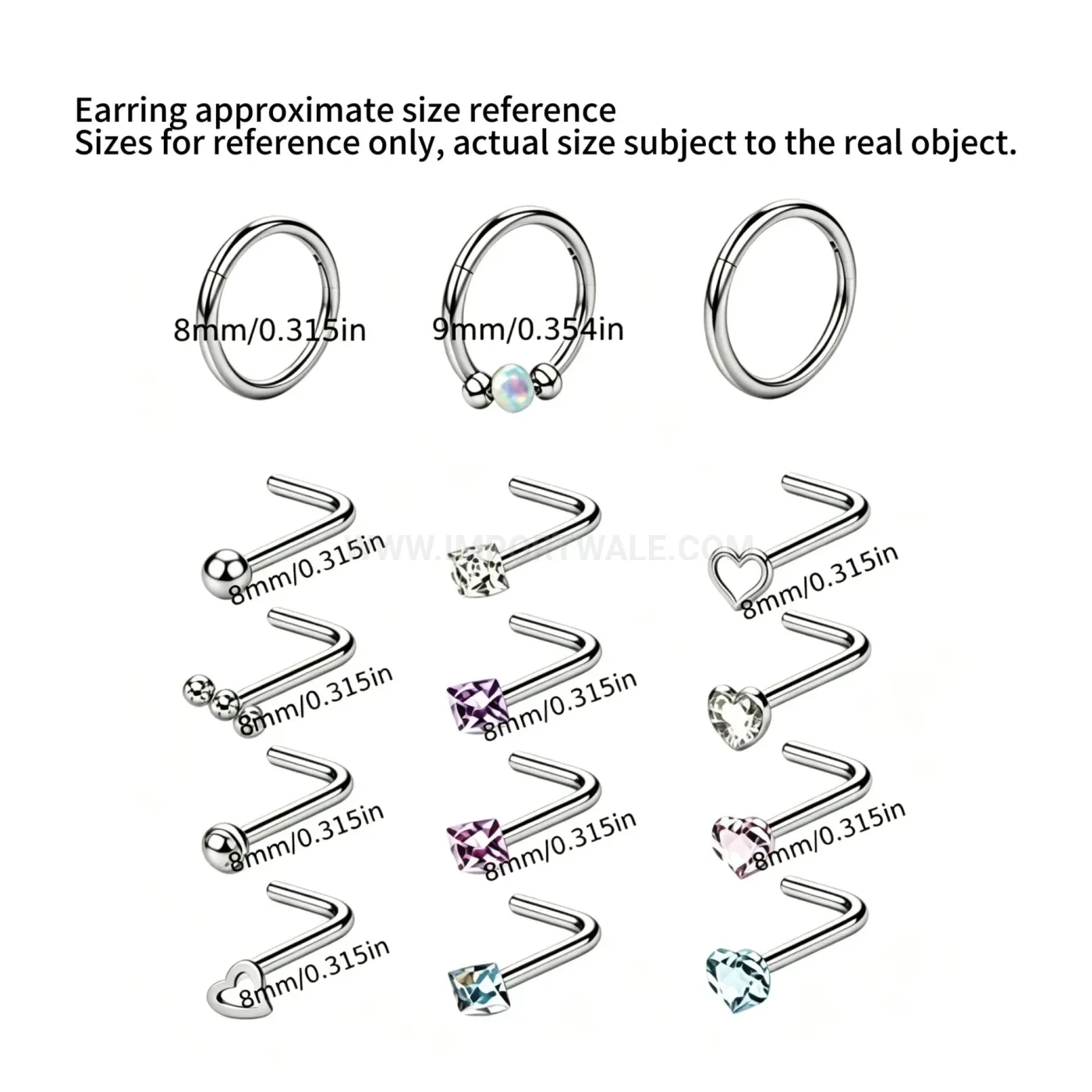 Stylish Stainless Steel Colorful Cubic Zirconia L Shape Nose Stud and Hoop Set