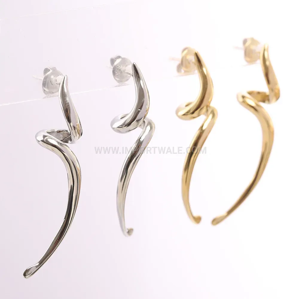 Asymmetric Wavy Long Bar Stainless Steel Earrings