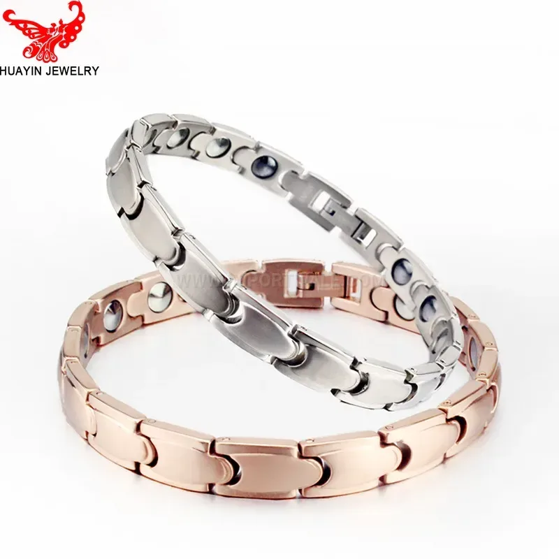 Classic Sleek Geometric Pure Titanium Bio Magnetic Link Bracelet