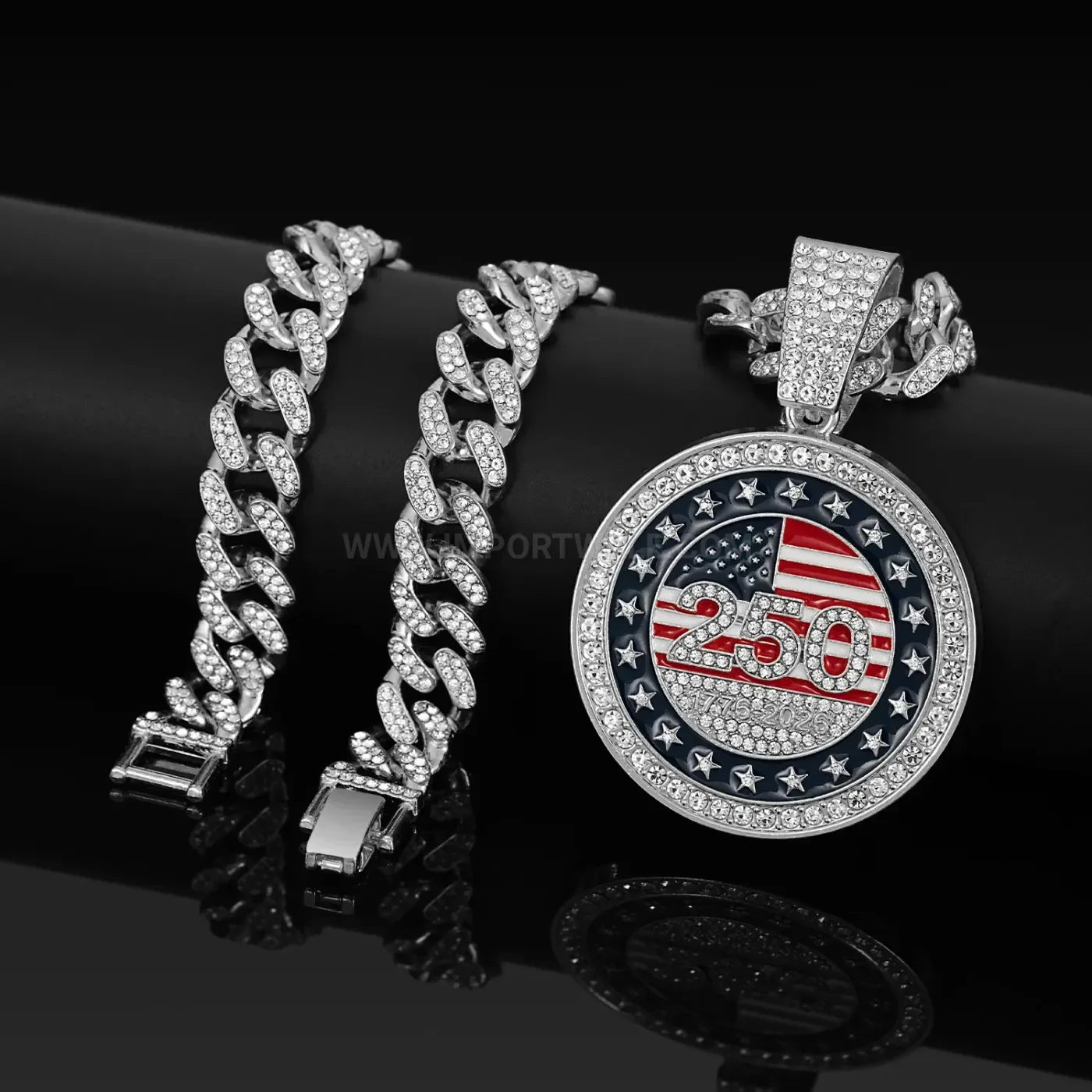 Iced Out US Flag 250th Anniversary Medallion Pendant
