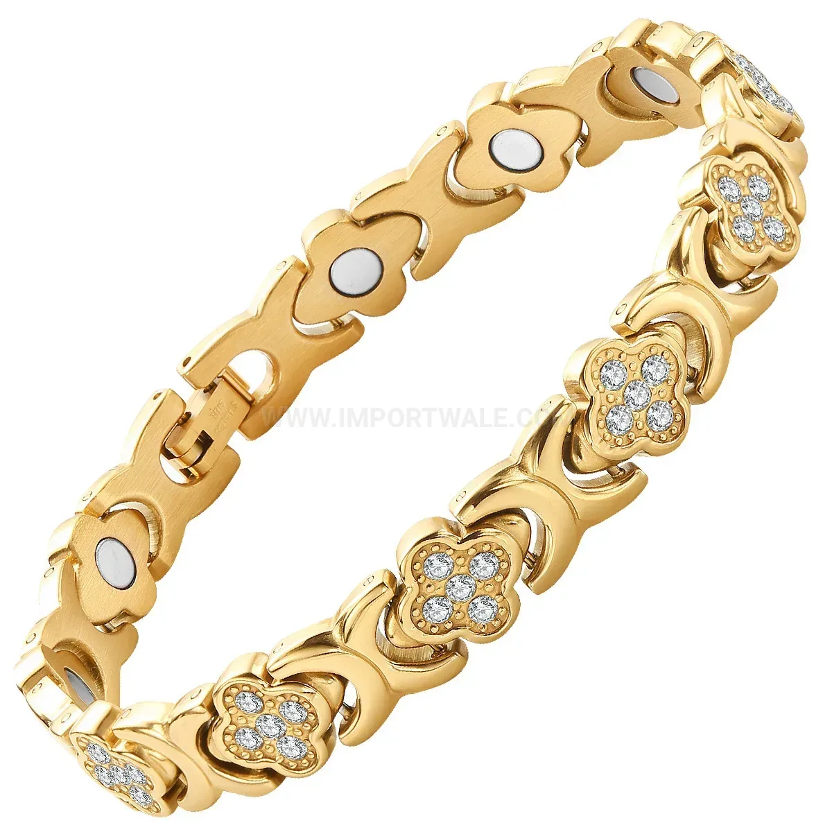 Lucky Clover Bio Magnetic Stainless Steel Bangle Bracelet
