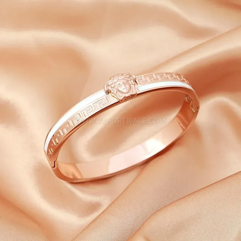 Trendy White Shell Portrait Stainless Steel Bangle Bracelet