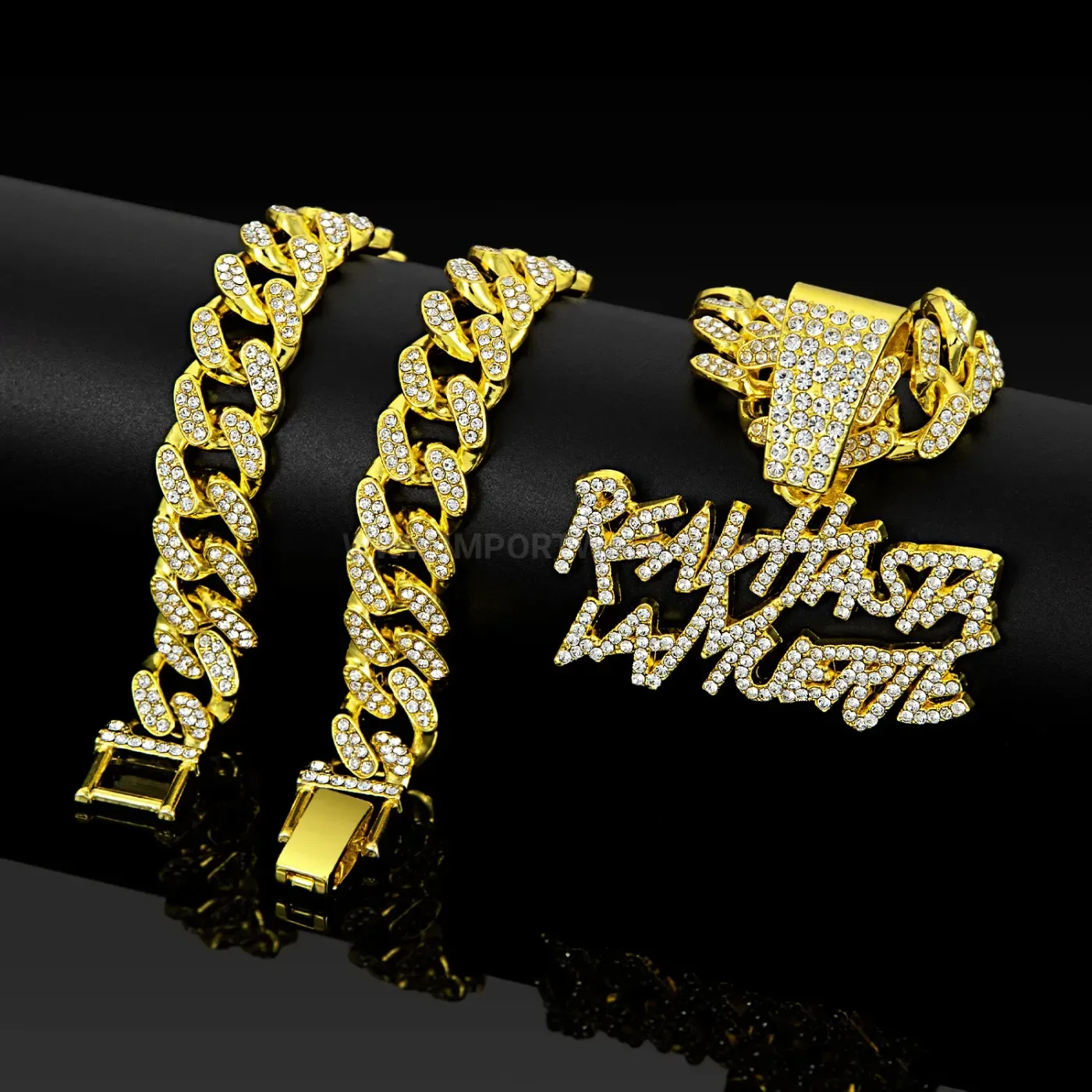 Double Row Iced Letter Alloy Hip Hop Pendant