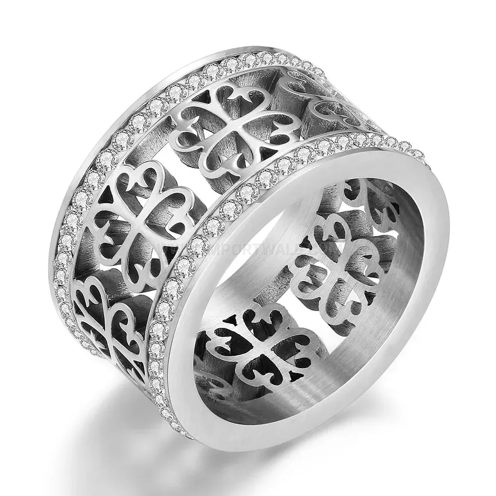 Hollow Four Leaf Clover Cutout Stainless Steel Band Ring