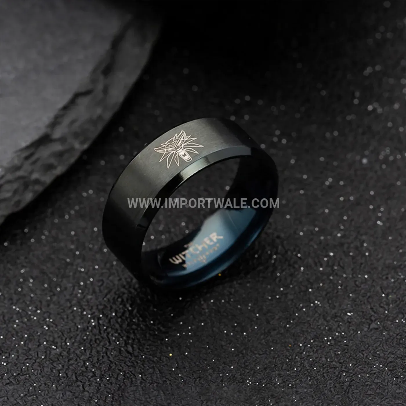 Two-Tone Stainless Steel Wolf Head Band Ring