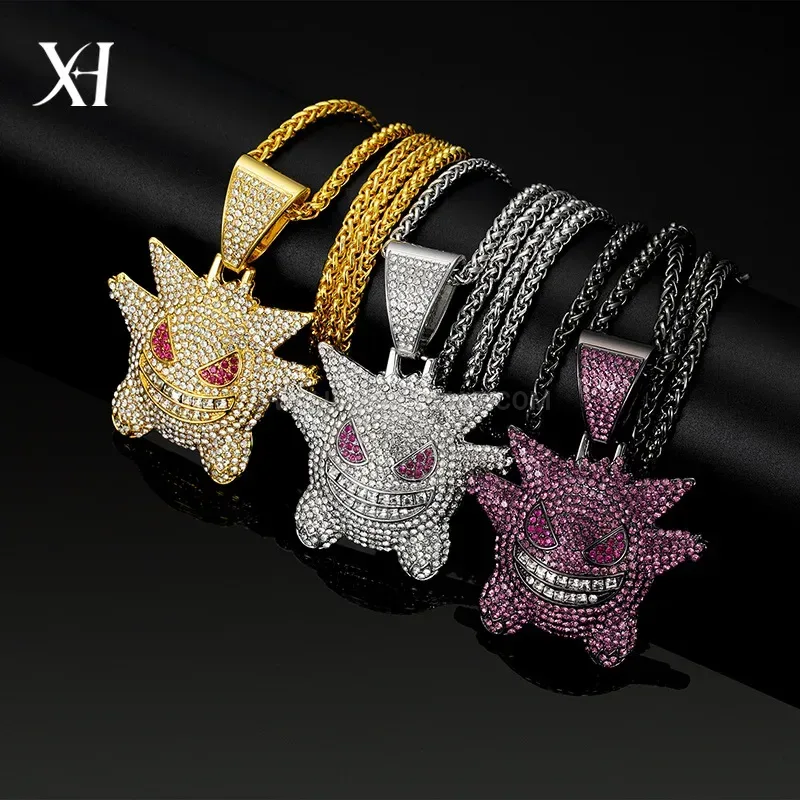 Iced Out Cartoon Character Alloy Pendant Wheat Chain Necklace