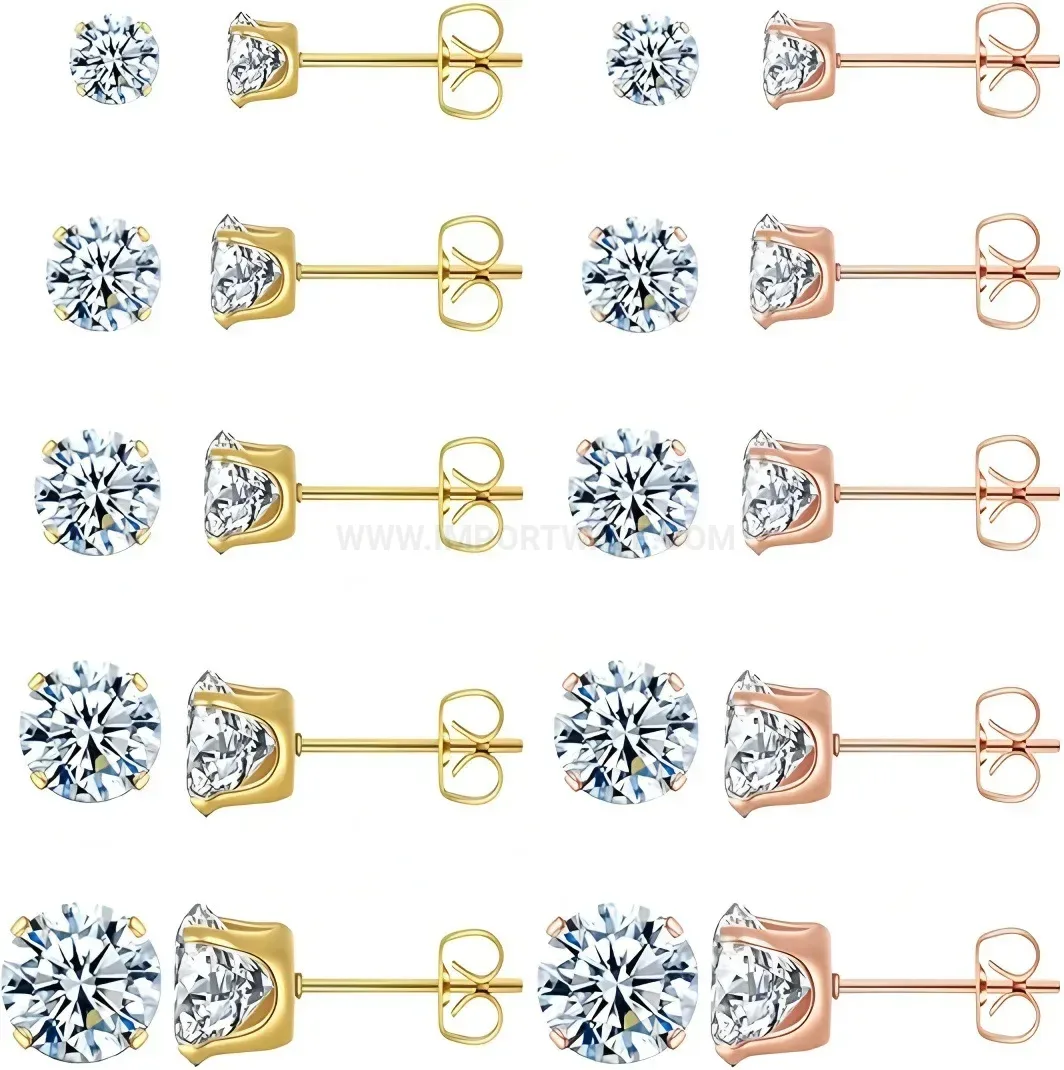 Chic Four-Prong Zirconia Stainless Steel Piercing Stud Set