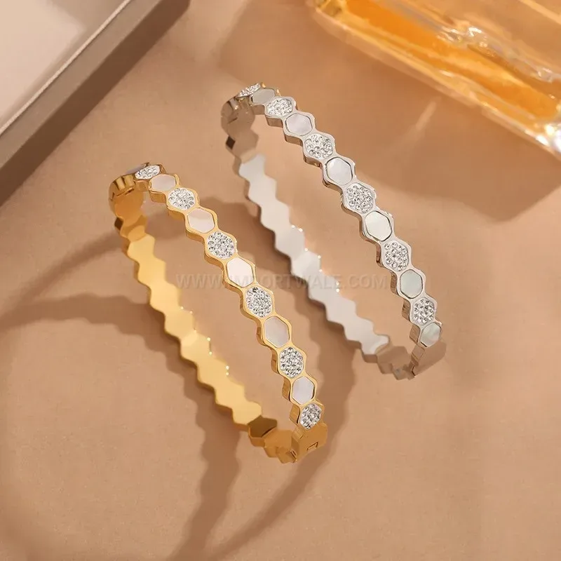 Fashion Hexagonal Zirconia Geometric Titanium Steel Bangle