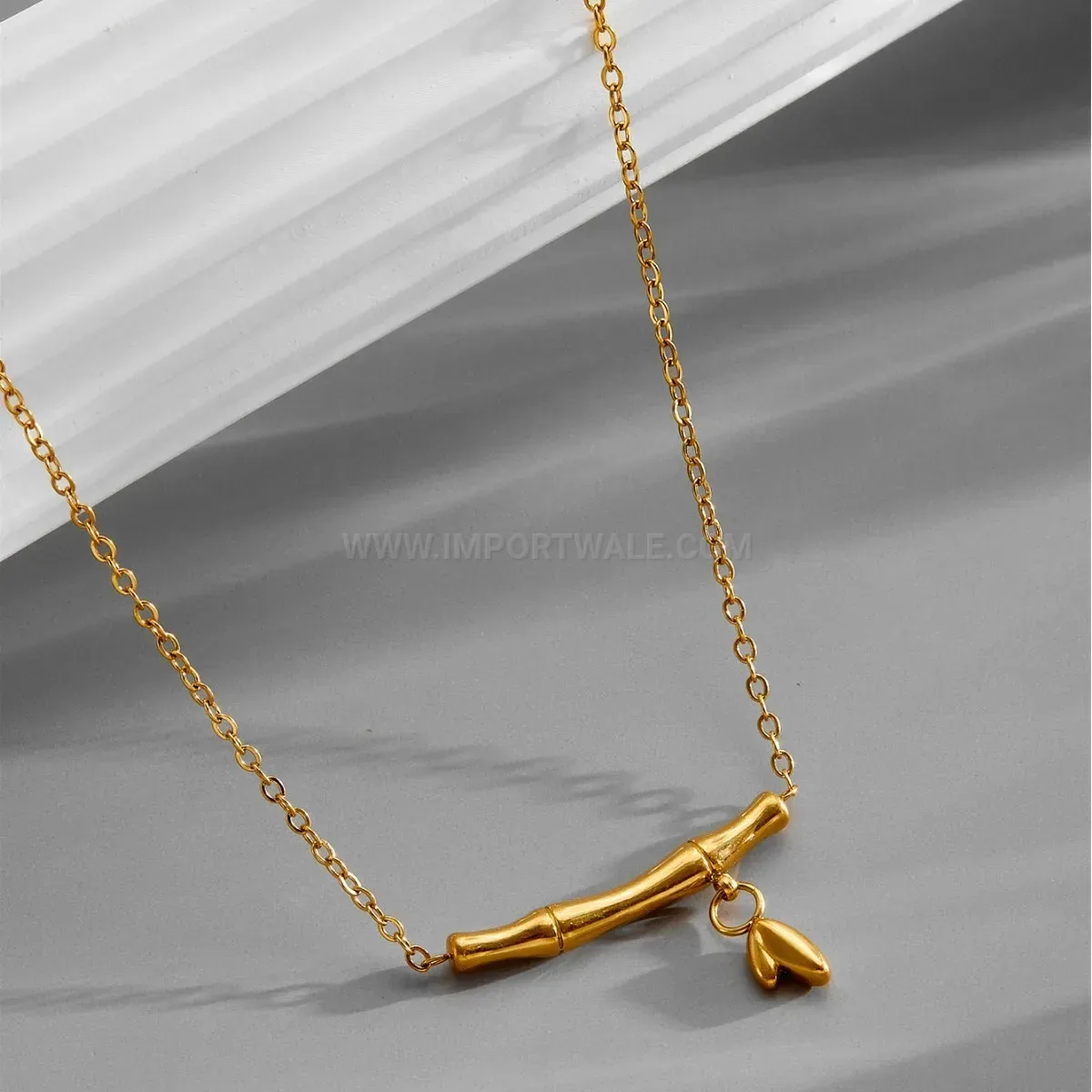 Premium Titanium Steel Bamboo Node Pendant Collar Necklace Gold