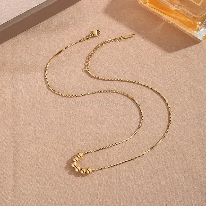 Fashion Gold Plated Titanium Steel Six Beads Clavicle Chain
