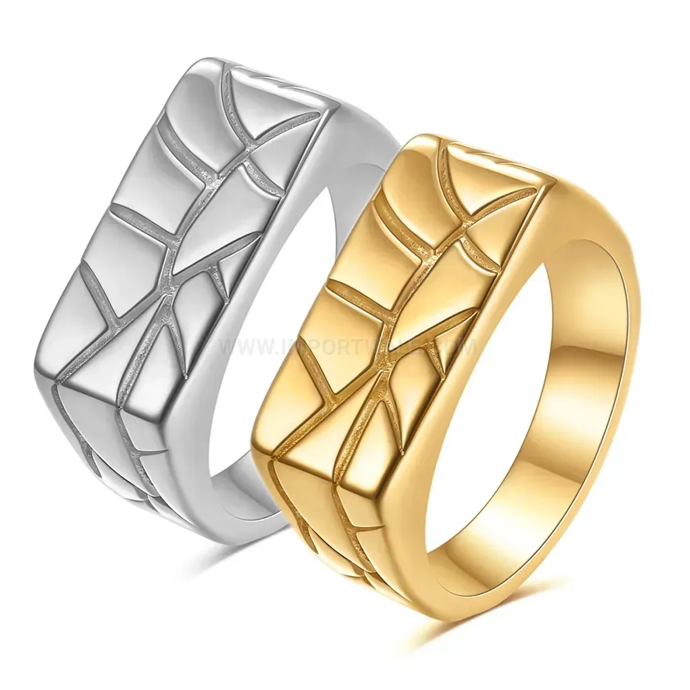 Elegant Geometric Textured Stainless Steel Polished Band Ring