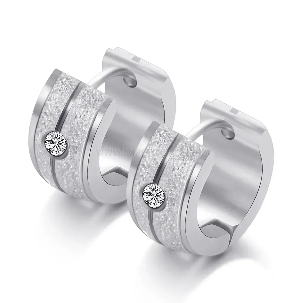 Elegant Frosted Cutout Circular Stainless Steel Huggie Earrings