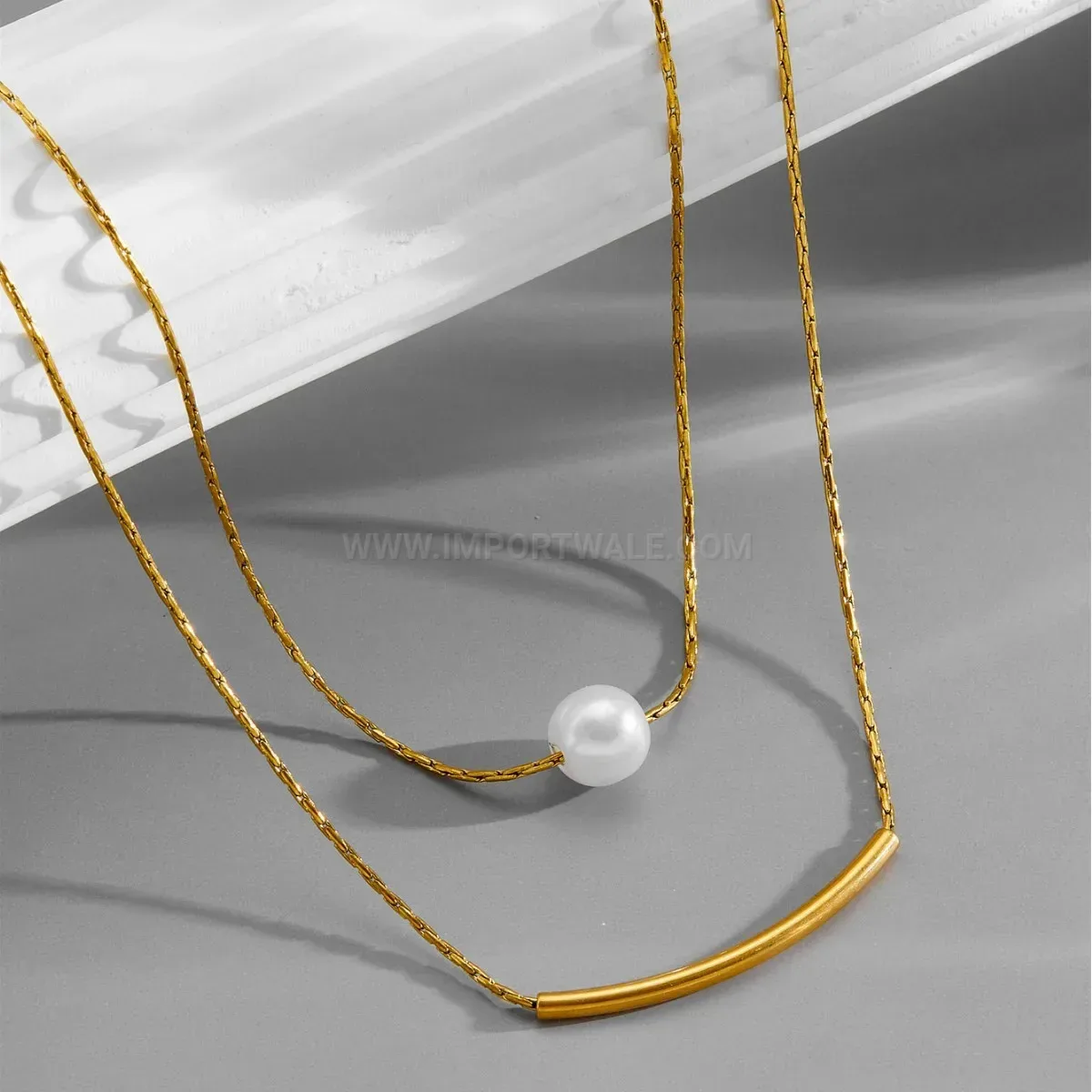 Premium Double Layer Shell Pearl Titanium Steel Clavicle Necklace