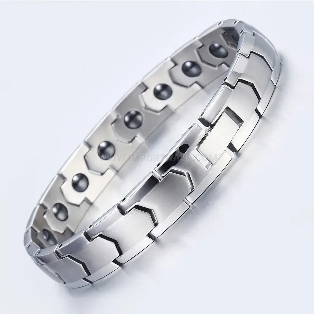 Titanium Steel Geometric Bio Magnetic Energy Bracelet With Hematite
