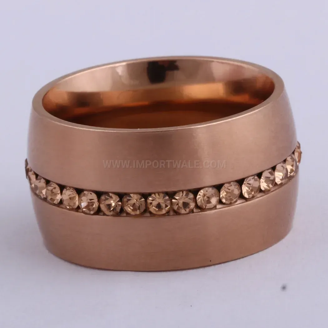 Wide Stainless Steel Ring with Single Row Rhinestones