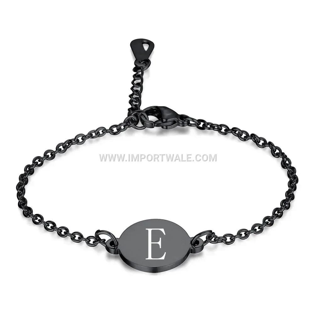 Black Stainless Steel Engraved Alphabet Disc Chain Bracelet