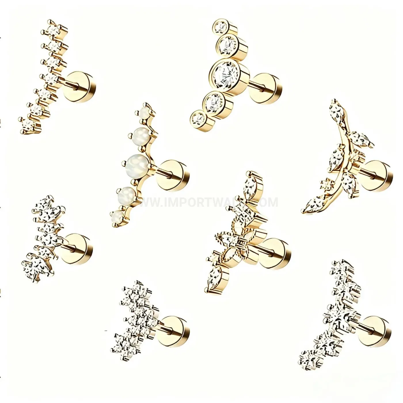 Chic Stainless Steel Leaf and Star Rhinestone Cartilage Stud Set
