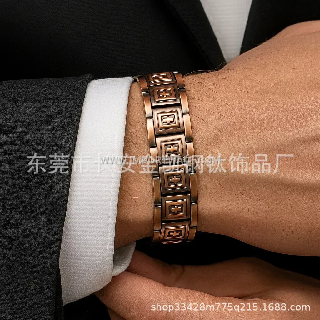 Engraved Cross Rhombus Copper Bio Magnetic Bracelet