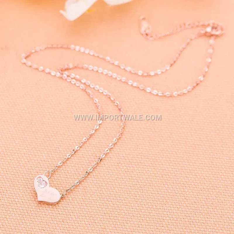 Stainless Steel Heart Zirconia Pendant Clavicle Chain Necklace