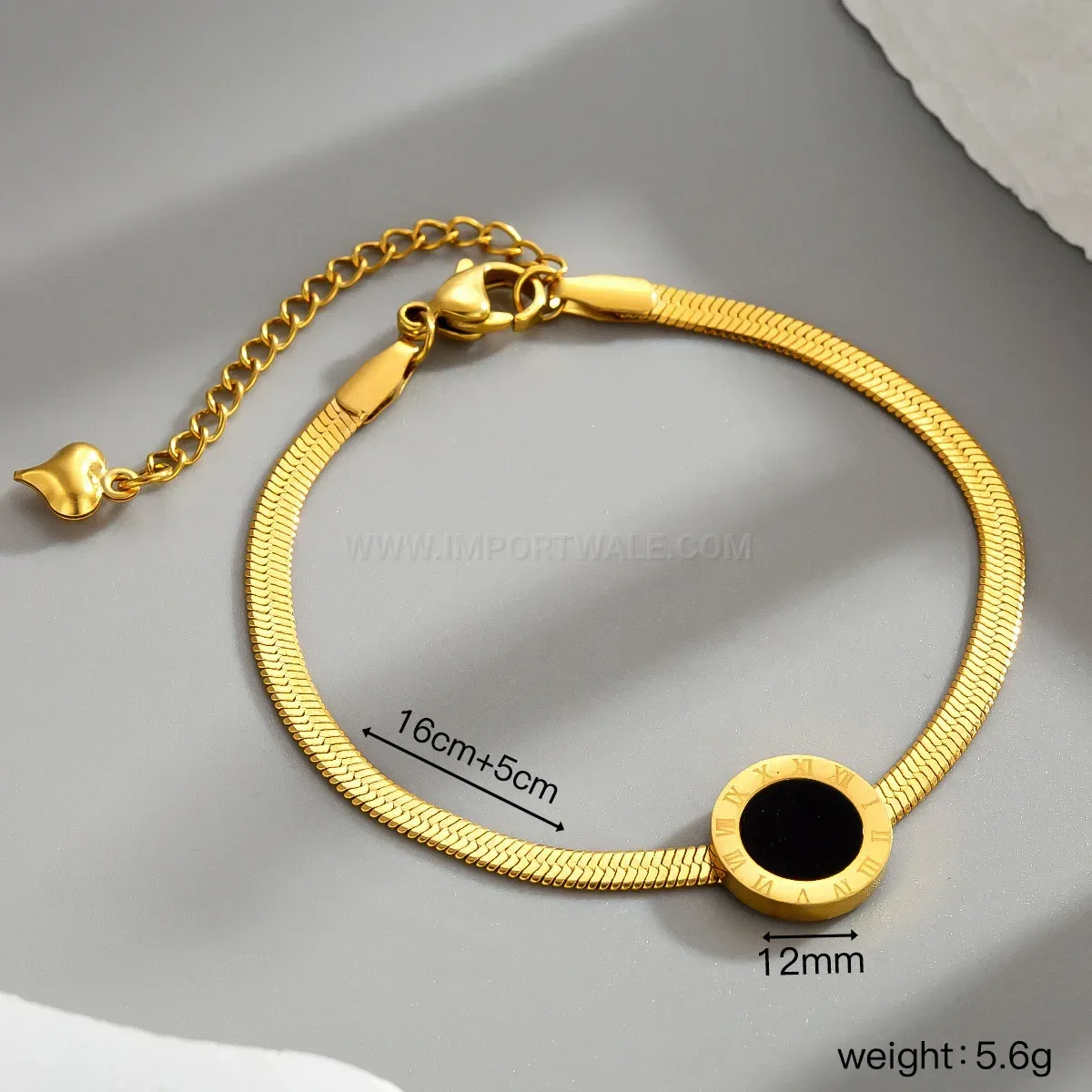 Roman Numeral Engraved Round Stainless Steel Snake Chain Bracelet