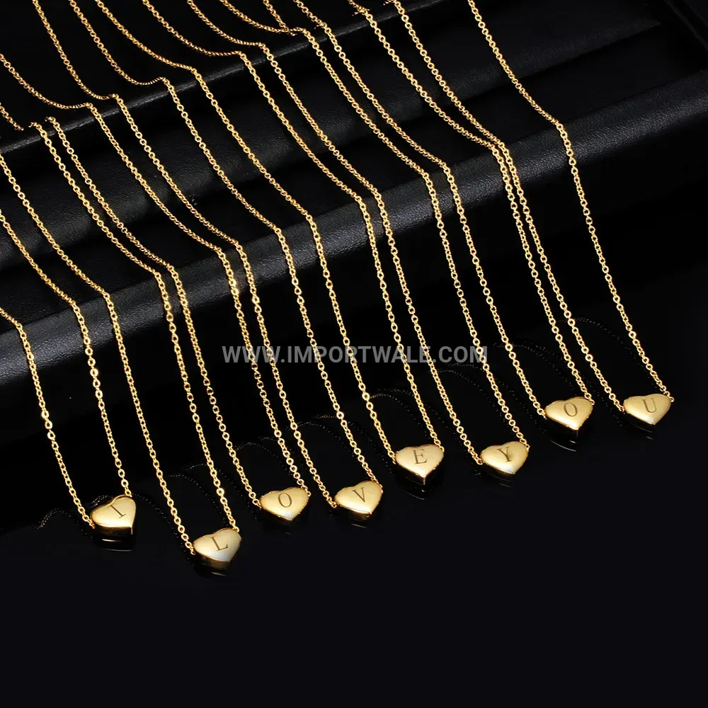 Gold Plated Stainless Steel Initial Heart Necklace