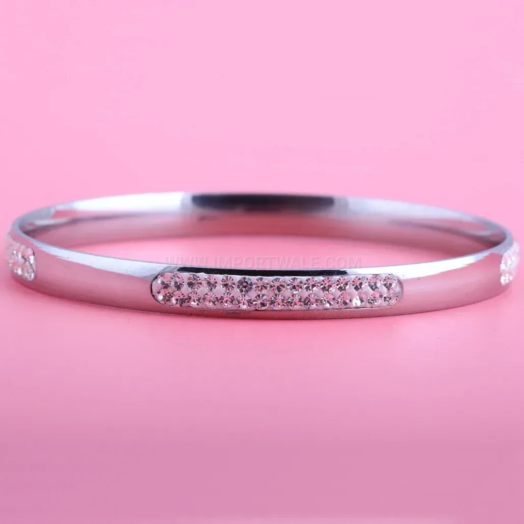 Designer Three-Row Rhinestone Stainless Steel Bangle Bracelet