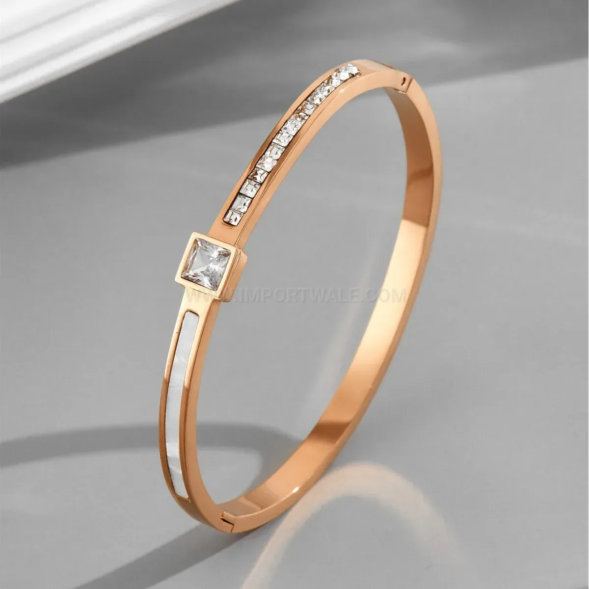 Square Crystal Accent Plated Titanium Steel Bangle