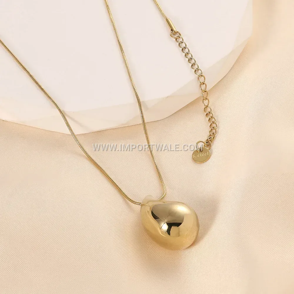 Polished Gold Plated Stainless Steel Teardrop Pendant Necklace