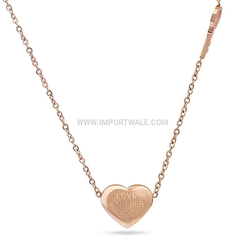 Rose Gold Stainless Steel Heart Engraved Love Pendant Necklace