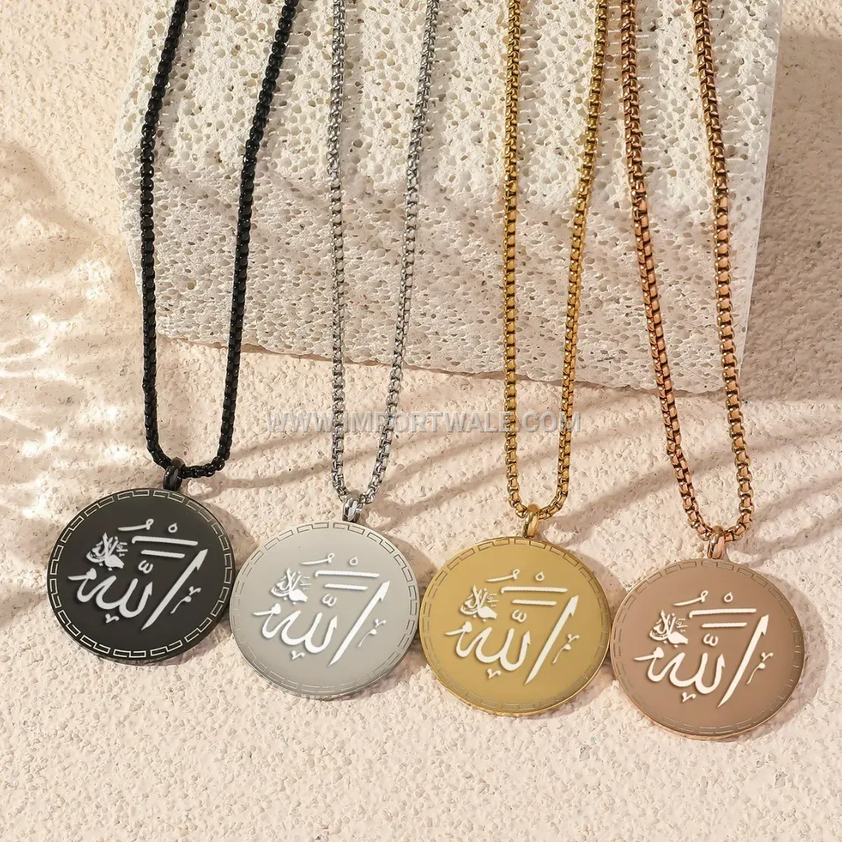 Arabic Inscription Stainless Steel Allah Coin Pendant Necklace