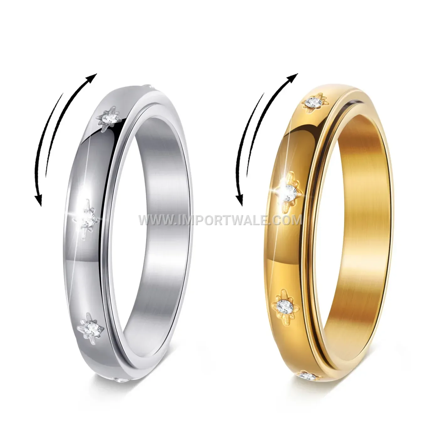Rotating Zircon Stainless Steel Minimalist Band Ring